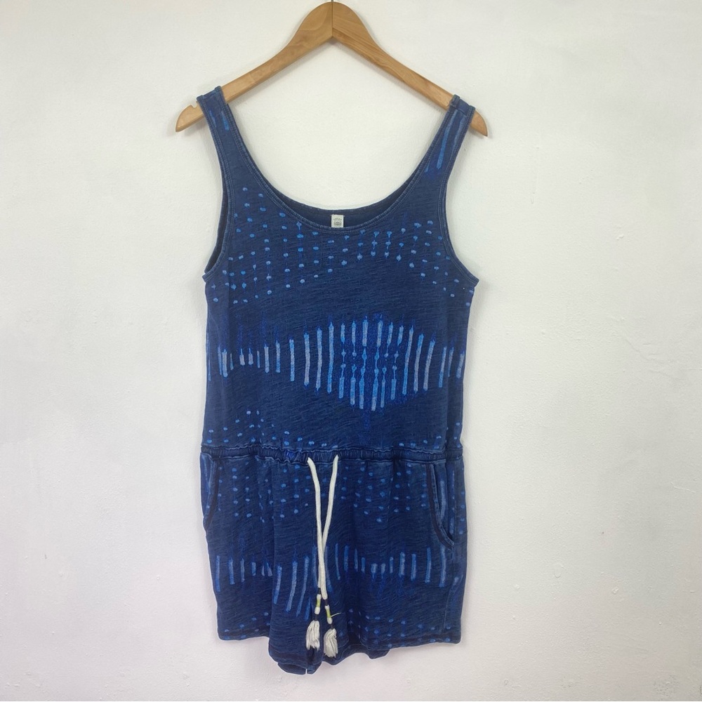 Lucky lotus beach romper short with pockets tie dye blue